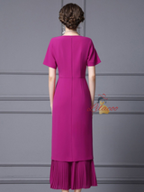 Fuchsia Short Sleeve V-neck Mother Of The Bride Dress