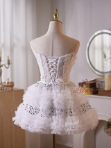 White Tulle Sequins Homecoming Dress