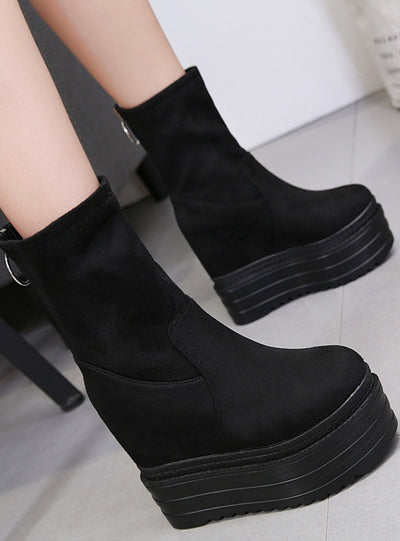 Thick-soled Raised Elastic Wedges Booties