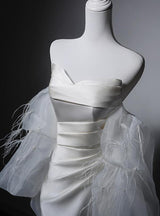 White Satin Pleats Strapless Wedding Dress