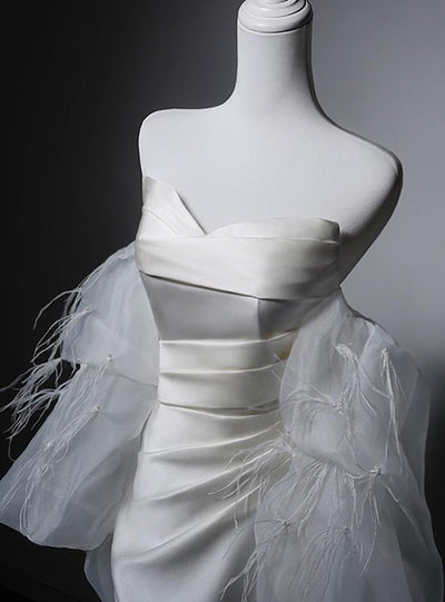 White Satin Pleats Strapless Wedding Dress