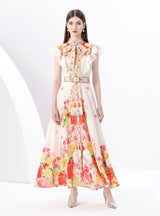 Bow Tie Breasted Printed Dress