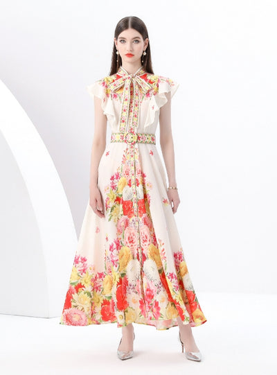 Bow Tie Breasted Printed Dress