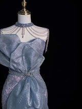 Gray Blue Mermaid Sequins Beading Prom Dress