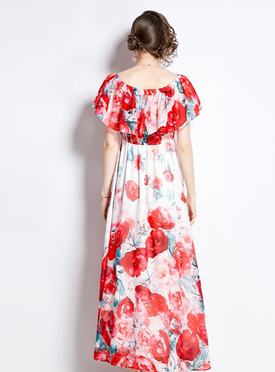 Chiffon Ruffled Beach Slit Dress