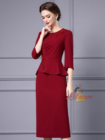 Burgundy Beading Appliques Mother Of The Bride Dress