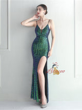 Sexy Straps Split Sequins Prom Dress