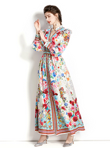 Long-sleeved Palace Lantern Sleeve Printed Dress