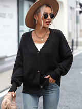 V-neck Button Solid Color Cardigan Sweater Coat