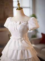 White Puff Sleeve Tiers Bow Homecoming Dress
