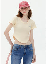 Waffle Irregular Hem Slim Short Sleeve T-shirt