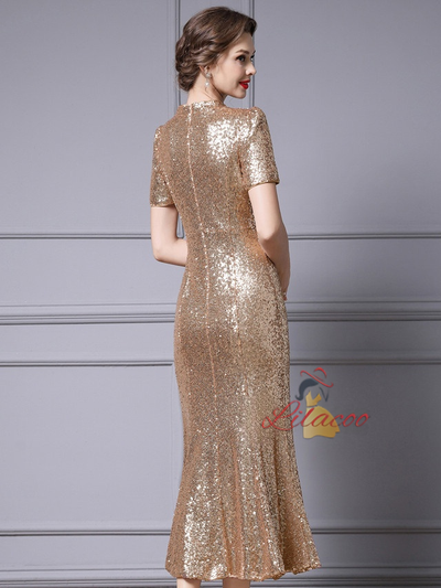 Sequins Short Sleeve Beading Mother Of The Bride Dress
