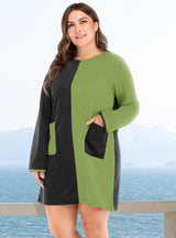 Loose Round Neck Contrast Long Sleeve Dress