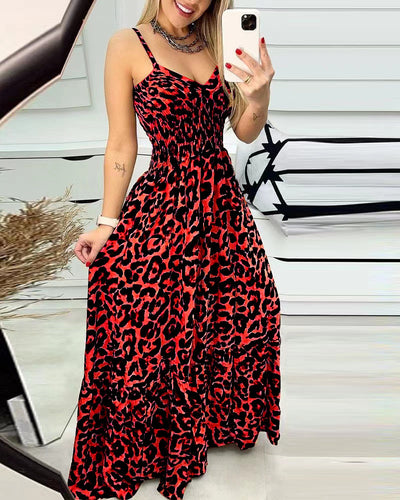 Fashion Leopard Print Suspender Backless Dress