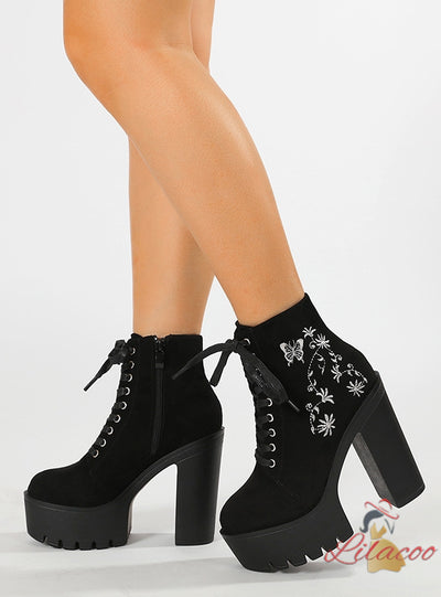 Flower Embroidery Thick-soled Tetro Boots