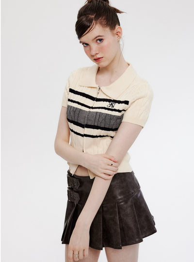 POLO Neck Double Zipper Short-sleeved Shirt