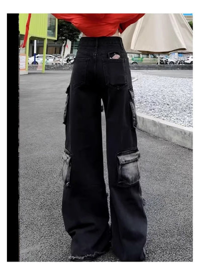 Straight Retro Pocket Overalls Straight Jeans