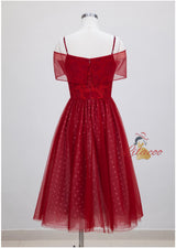 Wine Red Suspender Bow Gauze Dress