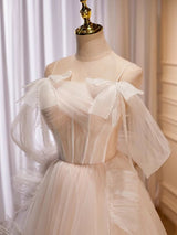 Tulle Spaghetti Straps Pleats Wedding Dress