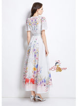 Flower Short Sleeve Retro Long Dress