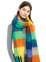 Thick-bearded Four-grid Thick Double-sided Plaid Scarf