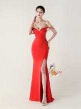Mermaid Spaghetti Straps Split Bading Prom Dress