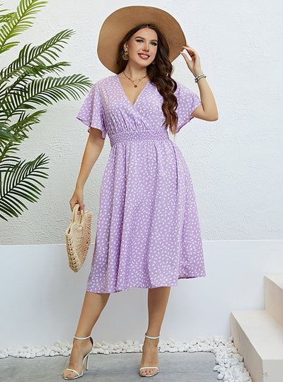 Summer V-neck Purple Plus Size Dress