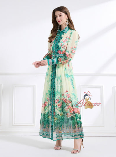 Chiffon Printed Long-sleeved Dress