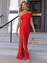 Mermaid One Shoulder Split Party Dress