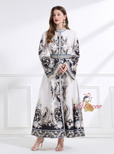 Palace Retro Trumpet Sleeve Printed Long Dress