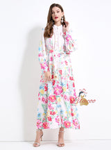 Long Lantern Sleeve Printed Dress