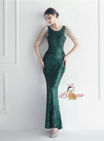 Mermaid Sequins Sleeveless Beading Prom Dress