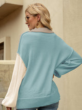 Spliced Knitted Turtleneck Sweater