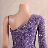 Purple Mermaid Sequins One Shoulder Prom Dress