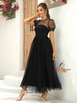 Black Tulle Puff Sleeve Party Dress