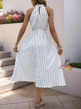 Polka Dot Sleeveless Lace-up Dress