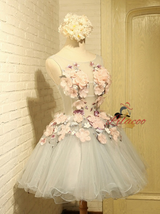 Gray Tulle 3D Appliques Homecoming Dress