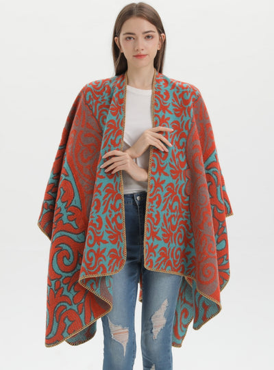 Retro Flame Jacquard Warm Split Shawl