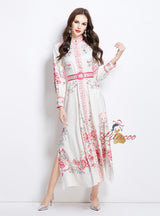 Porcelain Pattern Stand-up Long Dress