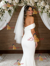 White Mermaid Off the Shoulder Pleats Wedding Dress
