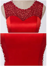 Red Mermaid Satin Beading Pearls Prom Dress