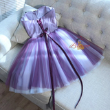 Purple Tulle Strapless Beading Flower Homecoming Dress