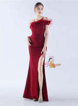 One Shoulder Split Prom Dress