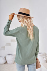 V-neck Jacquard Button Loose T-shirt