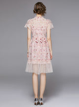 Short-sleeved Sequined Gauze Embroidered Dress