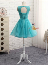 Blue Tulle Beading Homecoming Dress