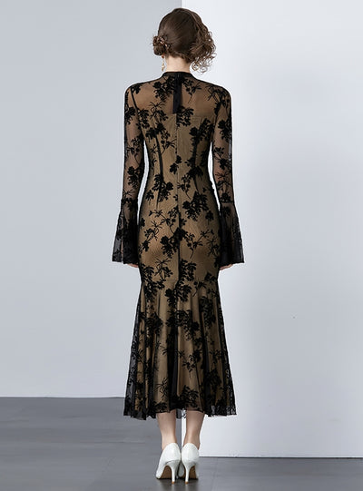 Sexy Black Fishtail Flared Sleeves