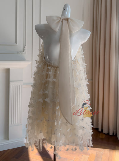 Apricot Tulle 3D Flower Halter Short Prom Dress