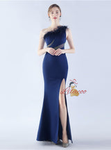 Mermaid One Shoulder Split Prom Dress