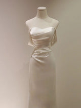 White Mermaid Pleats Off the Shoulder Wedding Dress